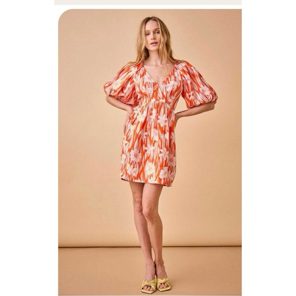 Hunter Bell Andie Linen Blend Dress sz: 2 Scarlet Lie Orange Summer Vacation